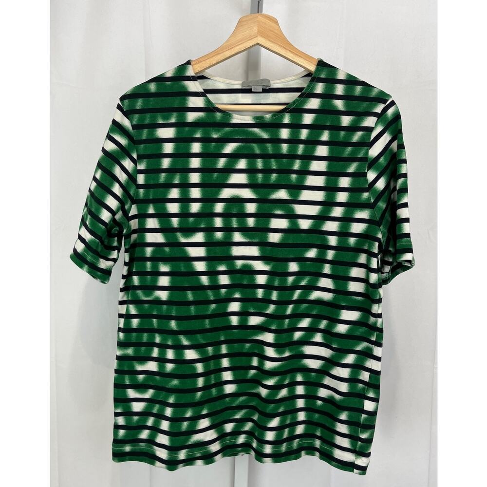 COS Graffiti Stripe Short Sleeve Tee Shirt Cotton Green Multicolor Size S